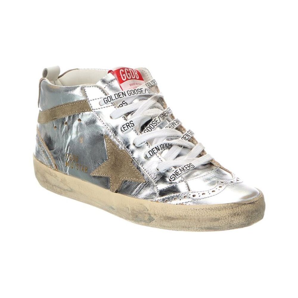 Golden Goose Mid Star Classic Leather & Suede Sneaker, Silver